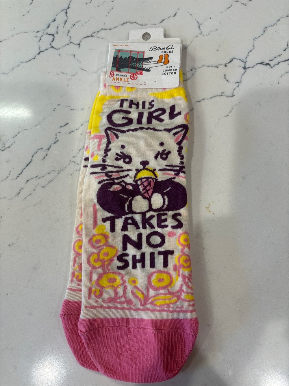 Blue Q Cat Ankle Socks in Pink, Yellow & Purple - "This Girl Takes No Shit" NWT
